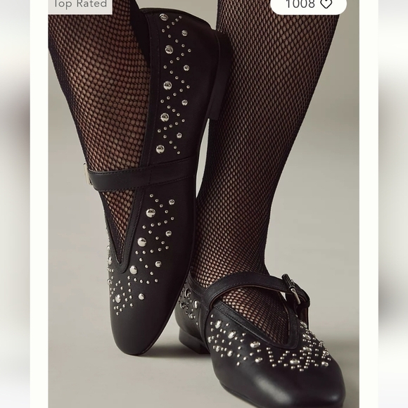 NWT Anthropologie Bibi Lou Studded Mary Jane Flats Black Size 39 EU 8/8.5 US. - Picture 9 of 9